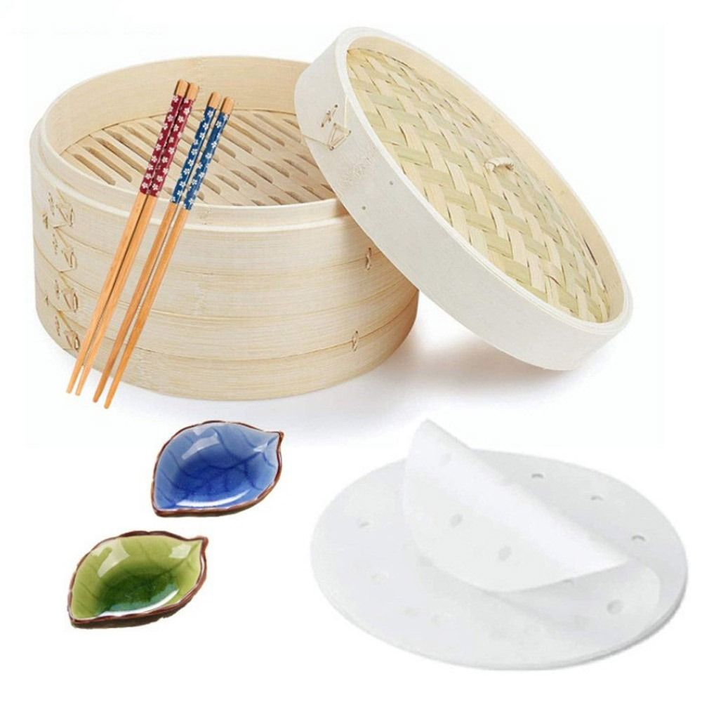 Bao Steamer Bamboo - Vaporiera Cinese in Bambù con Coperchio