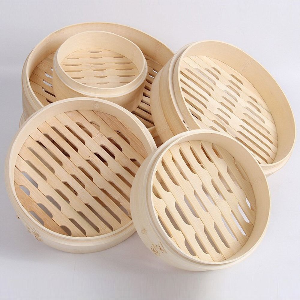 Bao Steamer Bamboo - Vaporiera Cinese in Bambù con Coperchio,