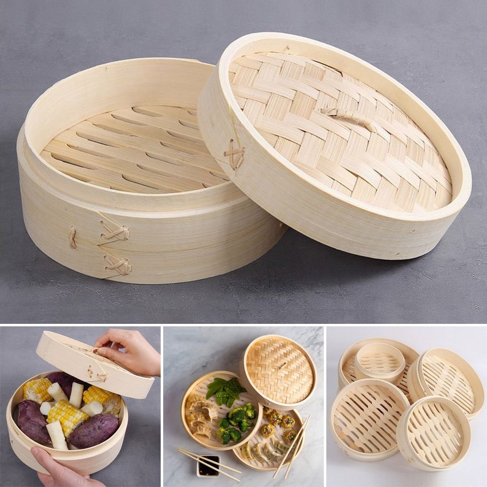 Bao Steamer Bamboo - Vaporiera Cinese in Bambù con Coperchio